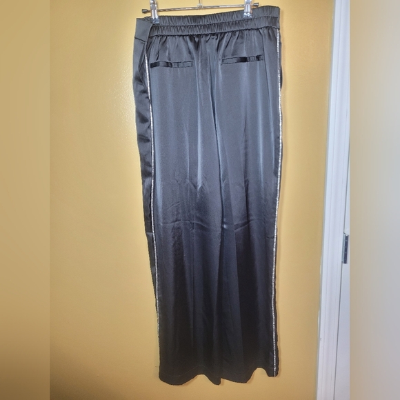Rachel Zoe Satin Straight Leg Black Trousers Silver Trim Detailing sz 12 0799288 - Picture 12 of 12
